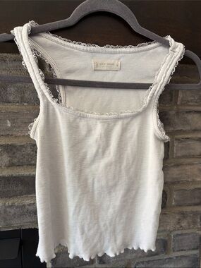 Lucky Brand Ivory Ribbed Lace-Trim Tank - Size XS